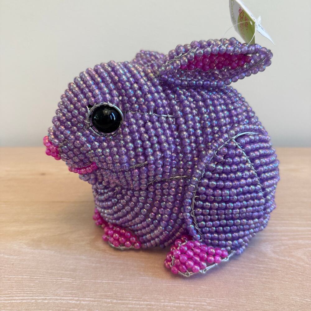 Beaded Pink Bunny Lamp Nursery Night Light Easter Rabbit Decor Accent Lamp